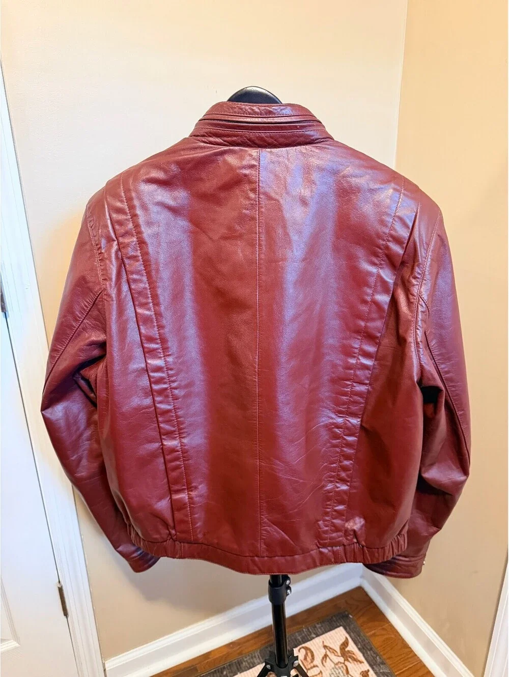 Vintage Berman's Burgundy Leather Cafe Racer Moto Jacket Men's Size M
